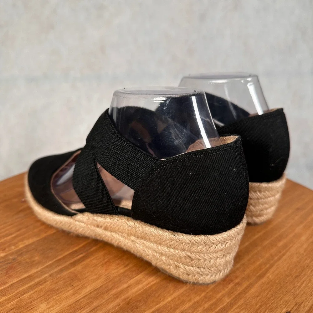 LifeStride Keaton Wedge Espadrilles Women 8.5M Black Good Crisscross Straps